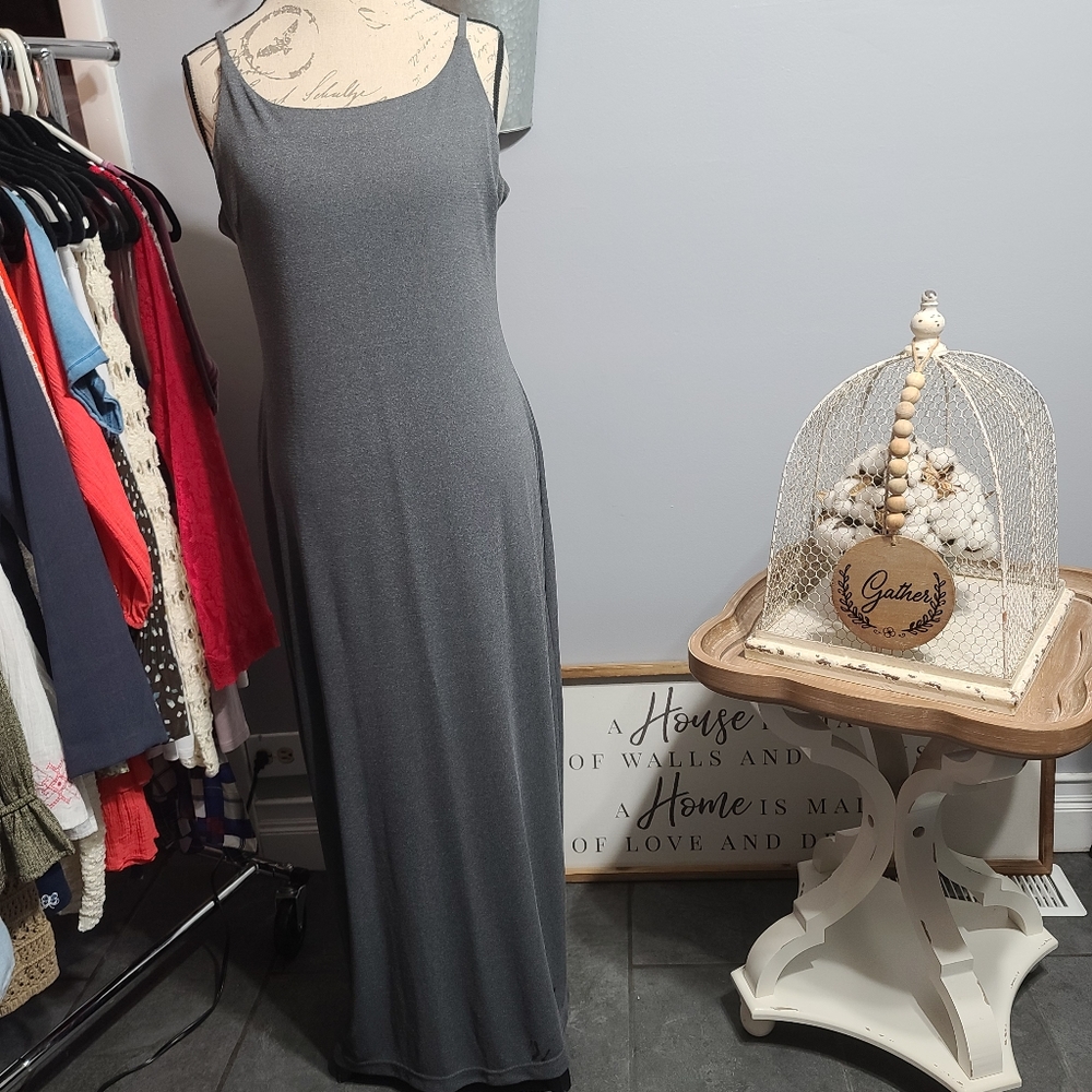 Merona Maxi Floor length Dress Grey Shimmer SZ L